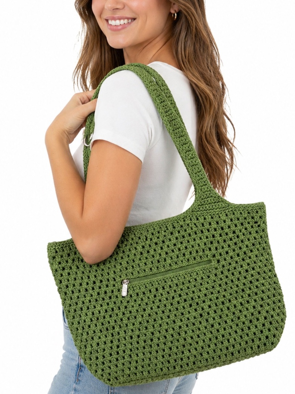 The Sak Vintage Y2K Green Crochet Knit Boho Shoulder Bag Hobo Purse